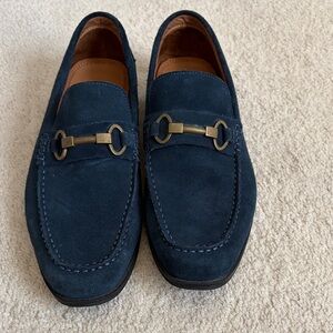 Steve Madden Navy Suede Loafers with Gold Accents